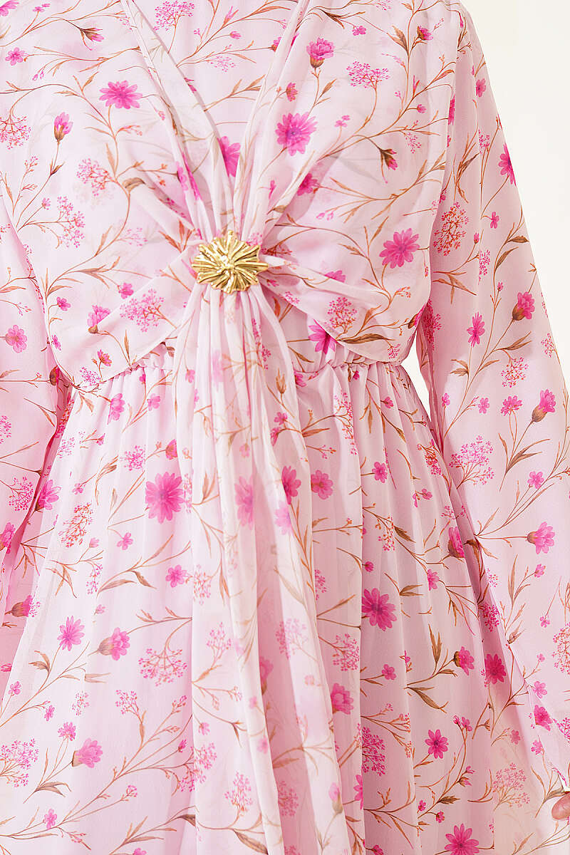 Floral Dress with Gold Buckle - Pink