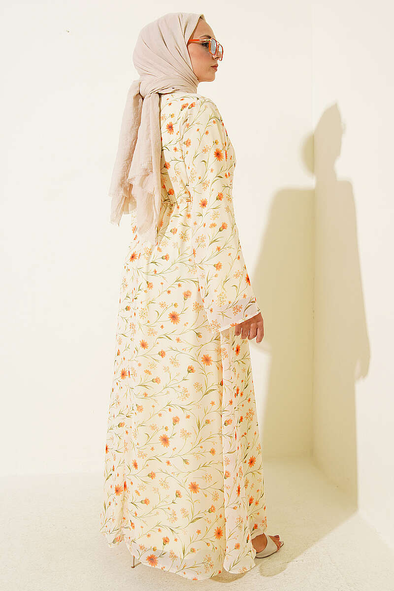 Floral Dress with Gold Buckle - Yellow