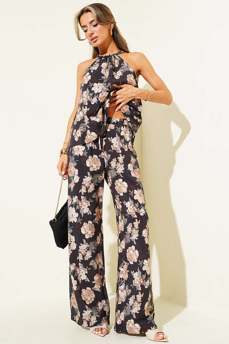 Floral Two-Piece Set - Black