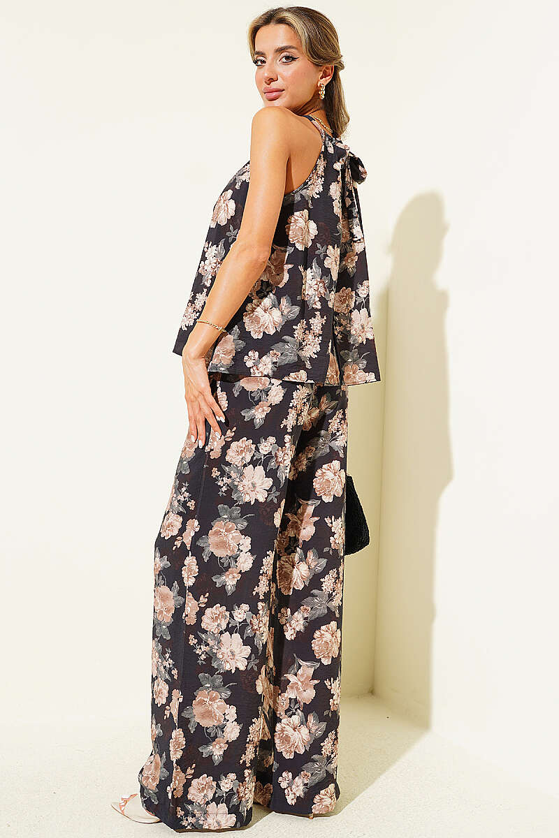 Floral Two-Piece Set - Black