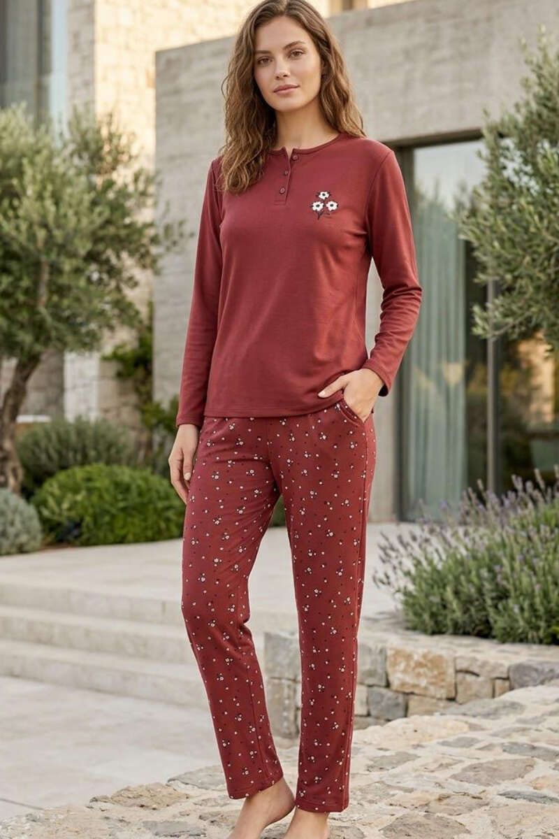 Floral Interlock Pyjama Set - Dusty Rose