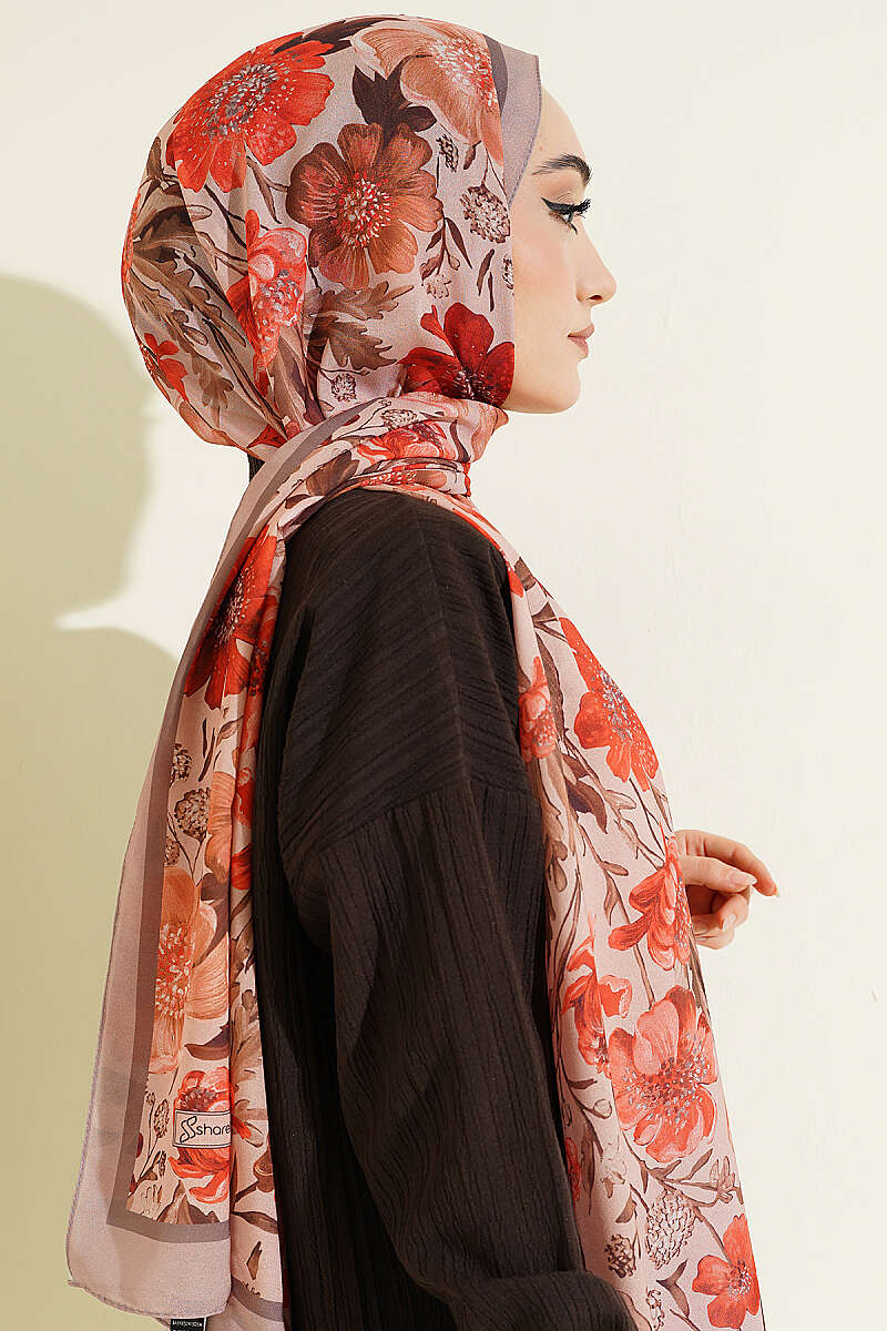 Floral Italian Chiffon Shawl - Latte