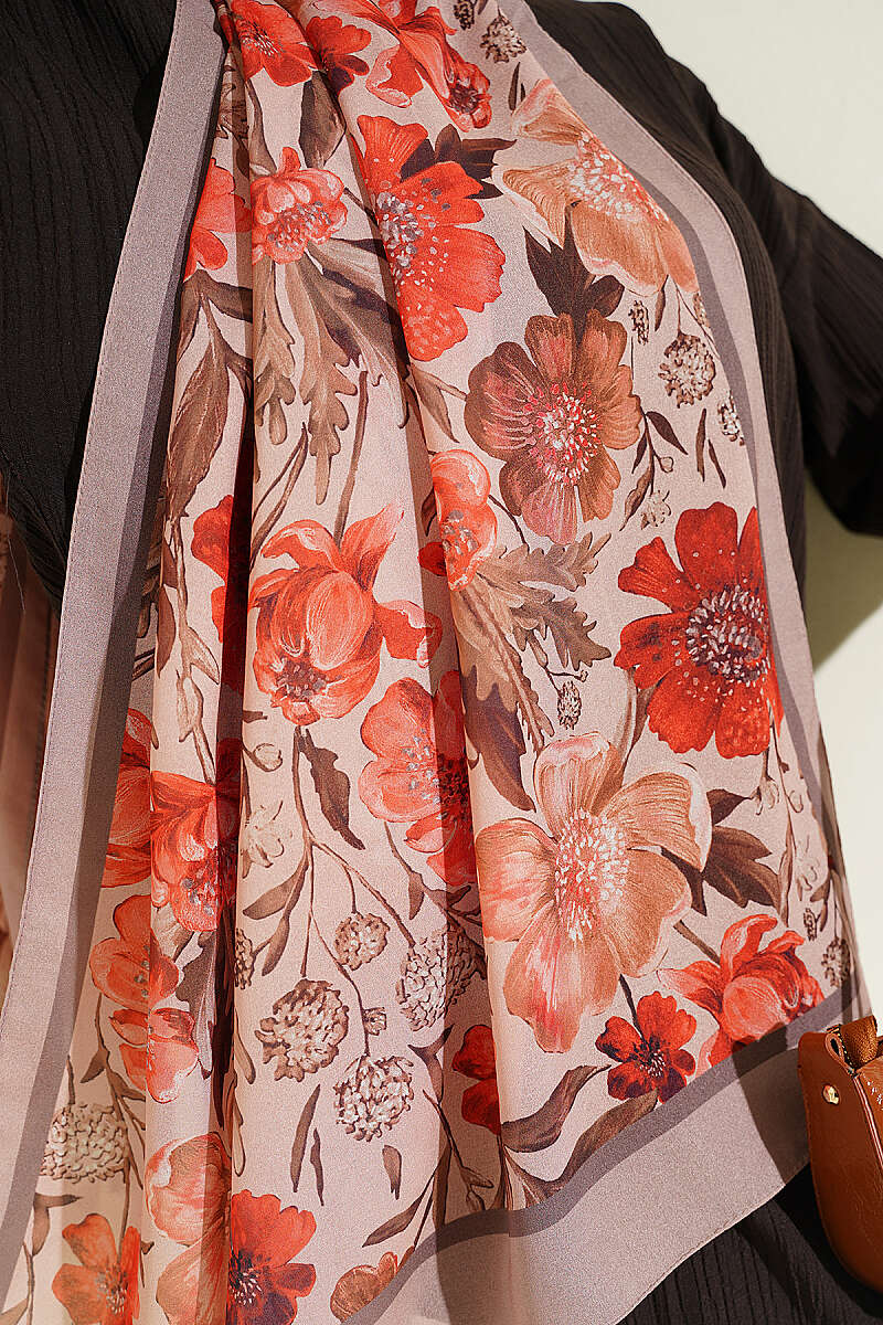 Floral Italian Chiffon Shawl - Latte