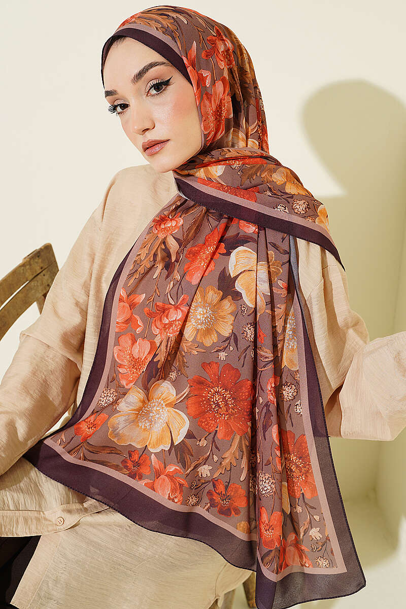 Floral Italian Chiffon Shawl - Plum