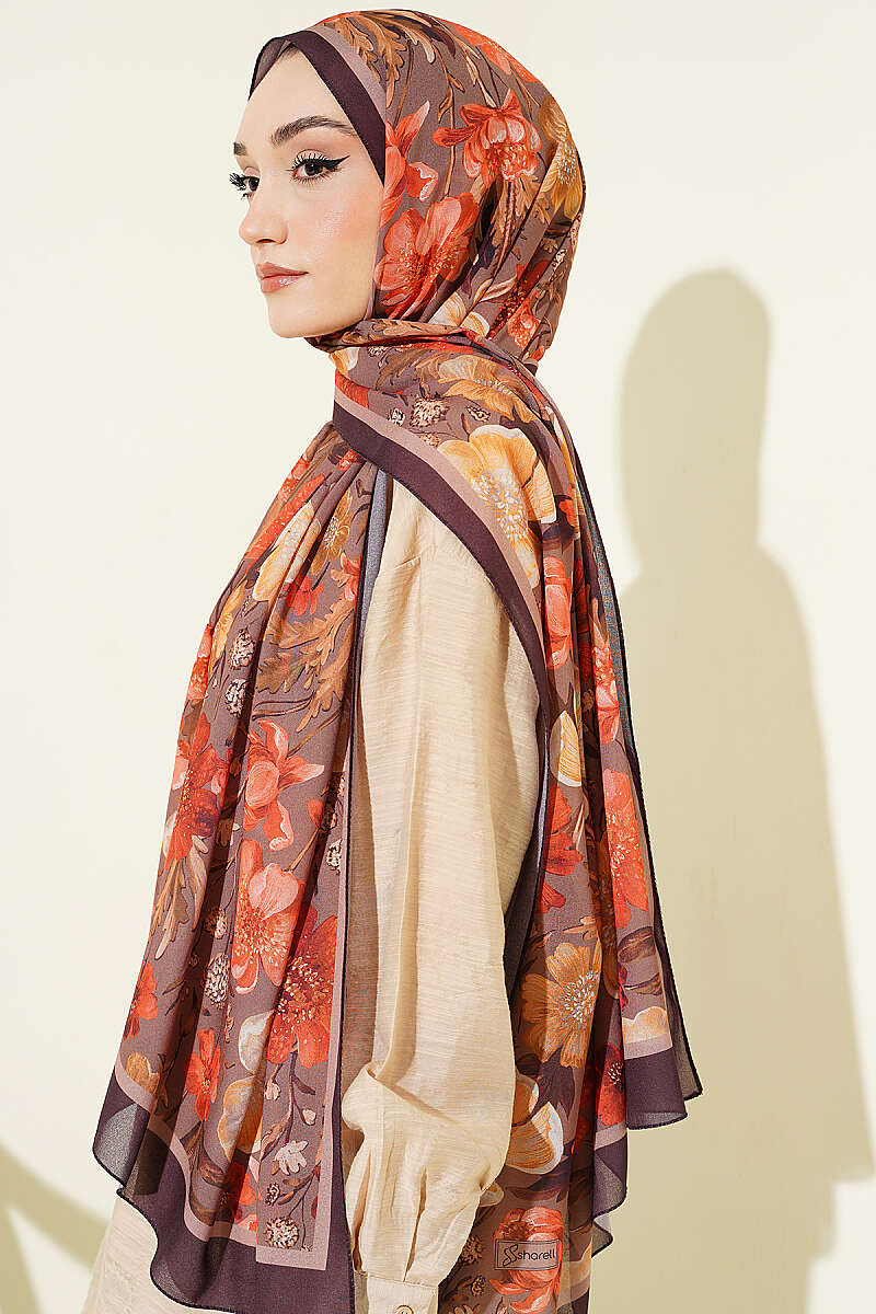 Floral Italian Chiffon Shawl - Plum