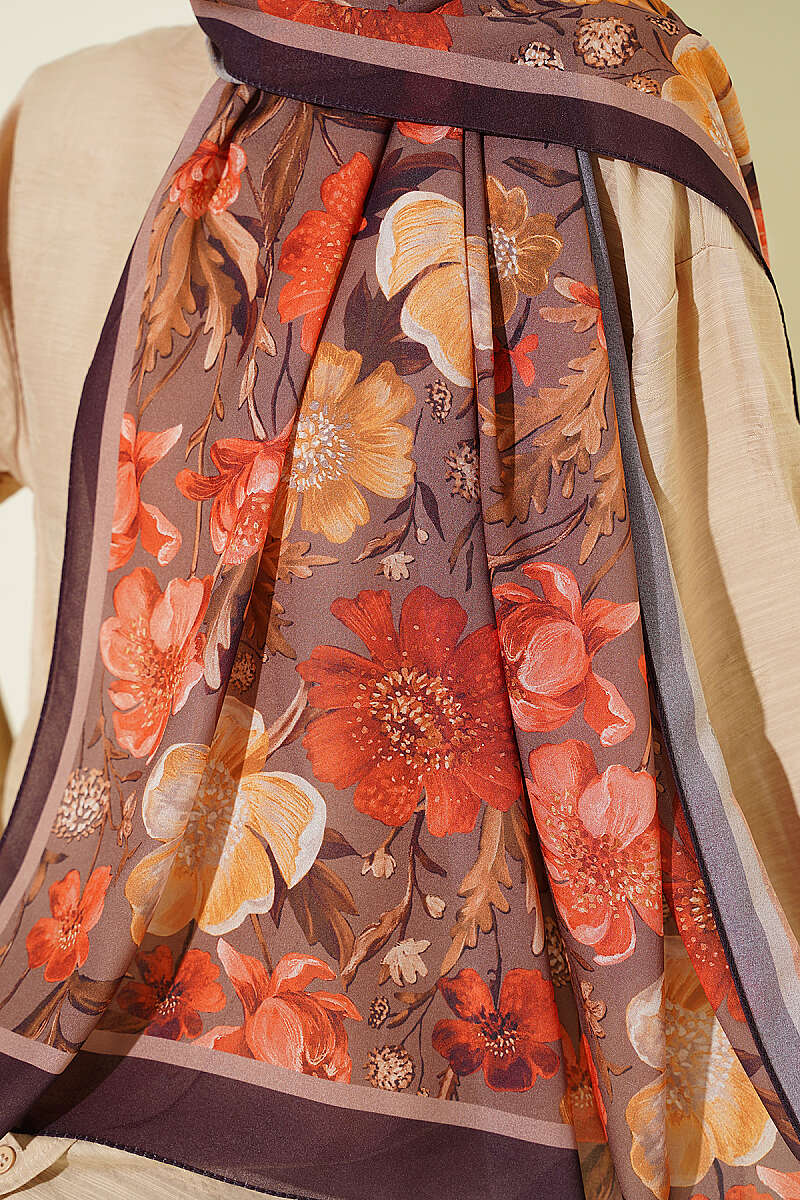 Floral Italian Chiffon Shawl - Plum