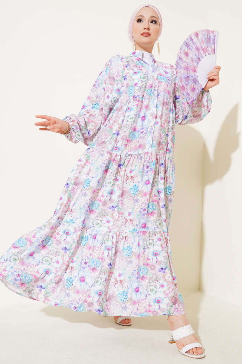 Floral Flared Dress - Blue