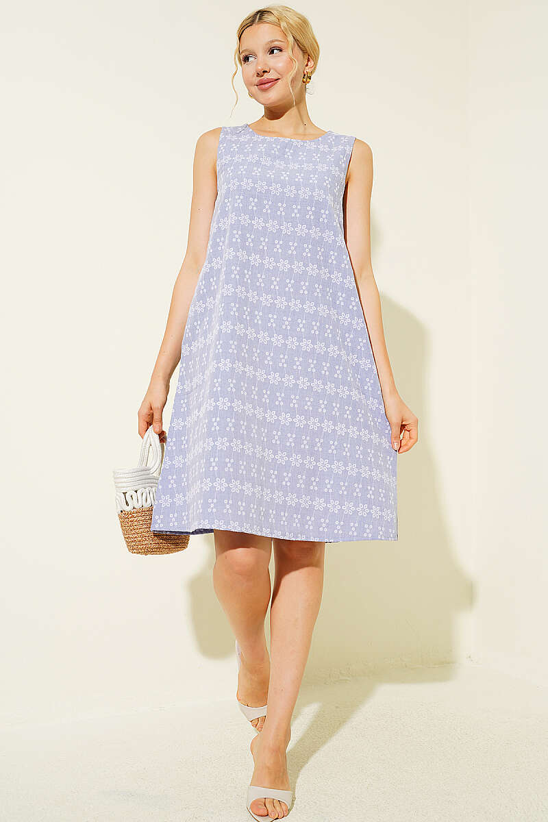 Sleeveless Floral Midi Dress - Lilac