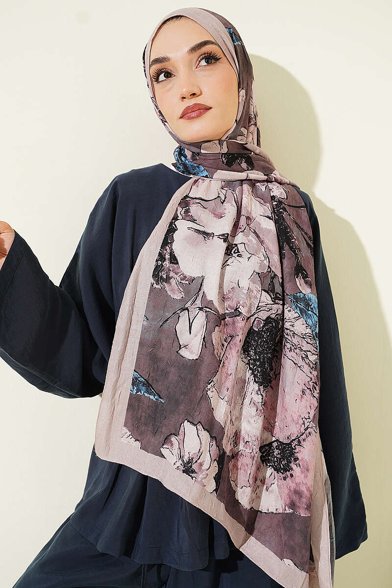 Floral Modal Crinkle Shawl - Beige