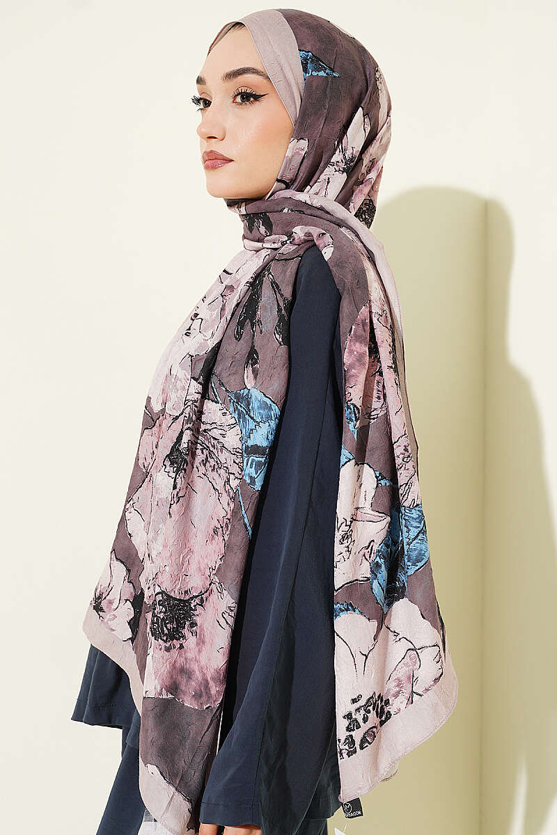 Floral Modal Crinkle Shawl - Beige