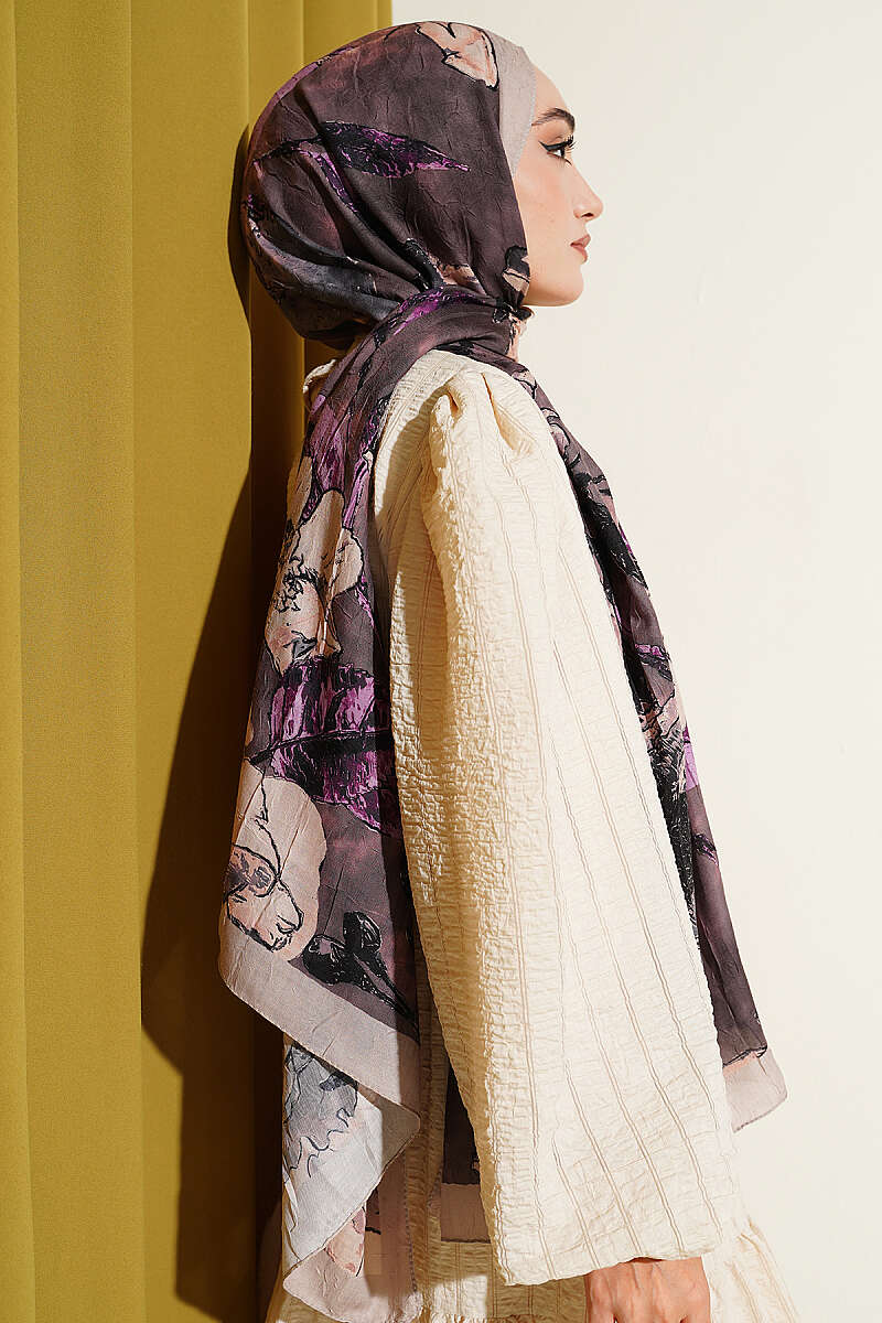 Floral Modal Crinkle Shawl - Wheat