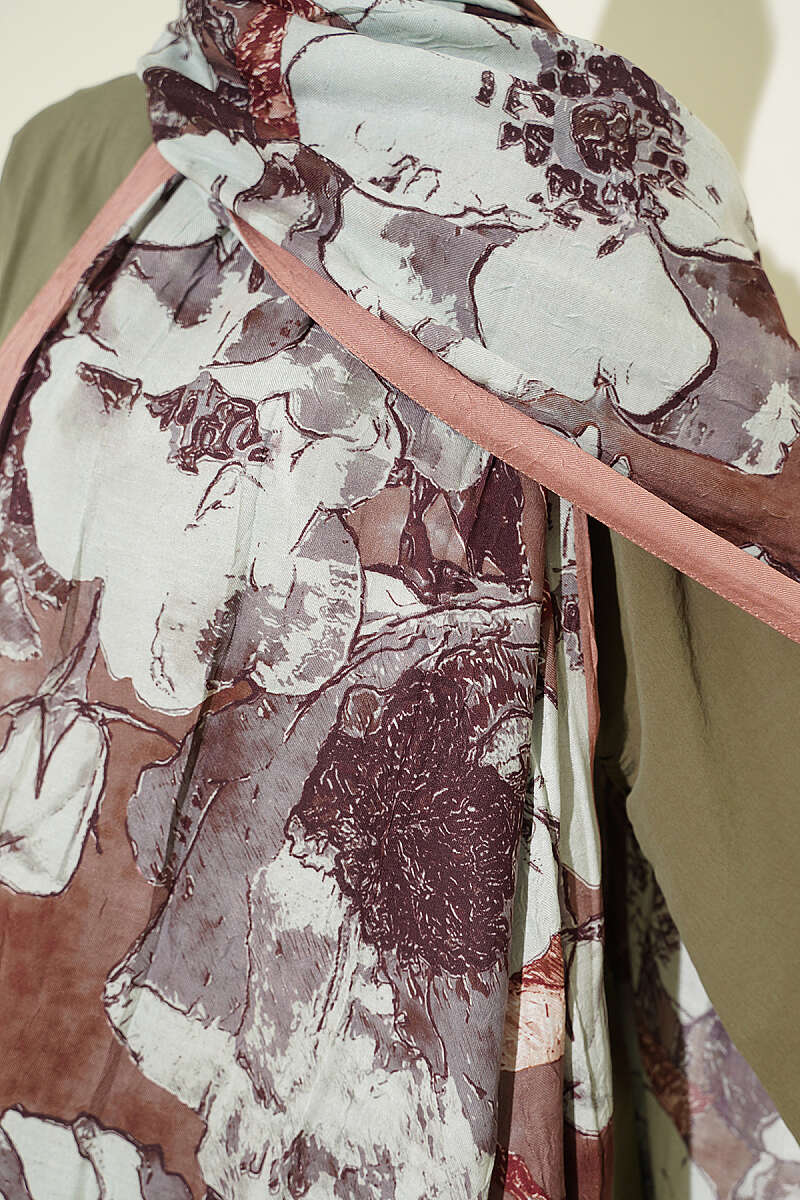 Floral Modal Crinkle Shawl - Camel