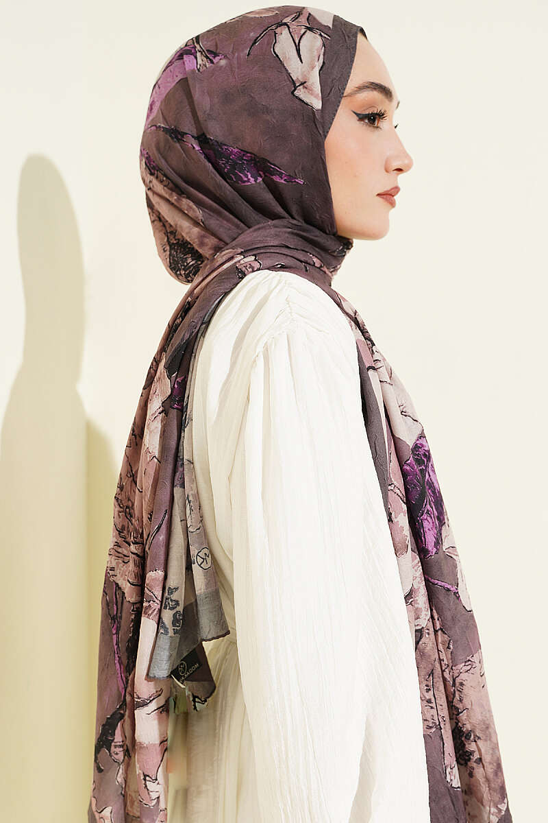 Floral Modal Crinkle Shawl - Dark Mink