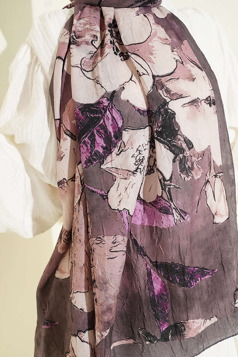 Floral Modal Crinkle Shawl - Dark Mink
