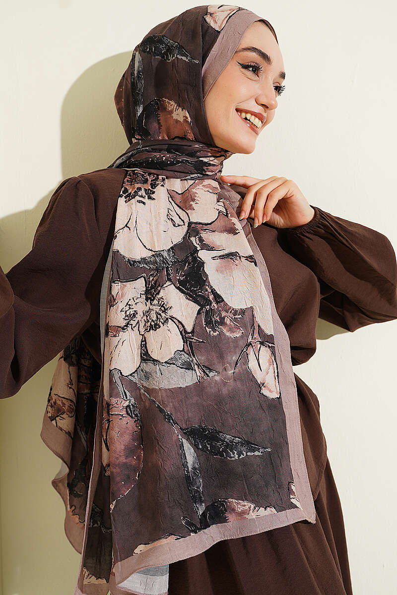 Floral Modal Crinkle Shawl - Sand