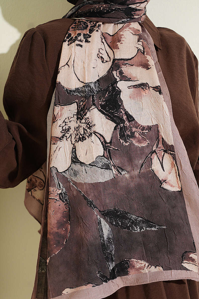 Floral Modal Crinkle Shawl - Sand
