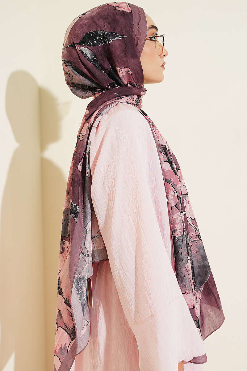 Floral Modal Crinkle Shawl - Soft Brown