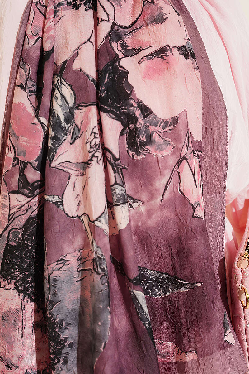 Floral Modal Crinkle Shawl - Soft Brown