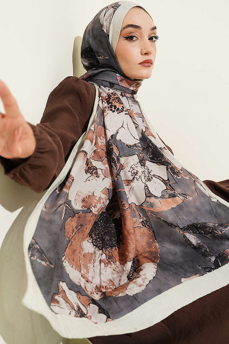Floral Modal Crinkle Shawl - Aqua Green