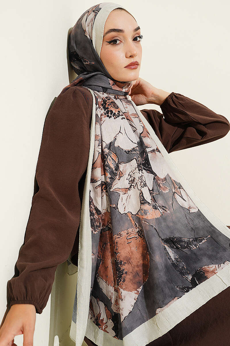 Floral Modal Crinkle Shawl - Aqua Green