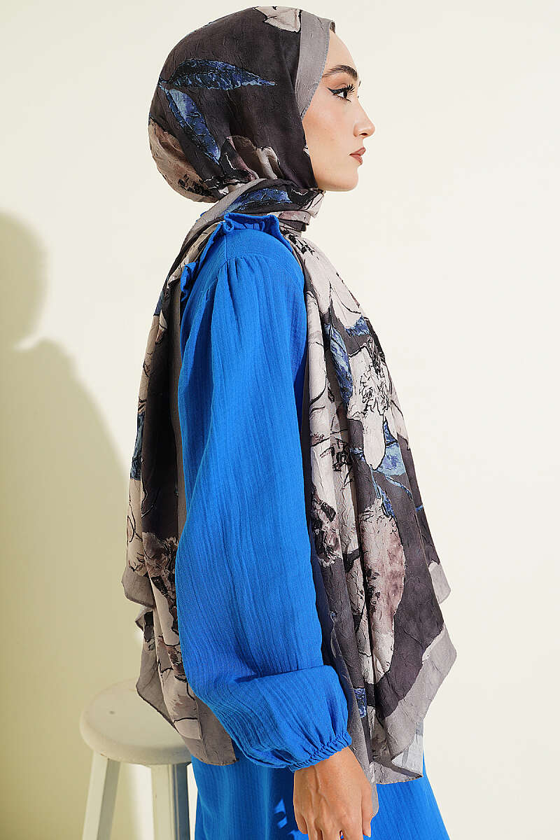 Floral Modal Crinkle Shawl - Stone Grey