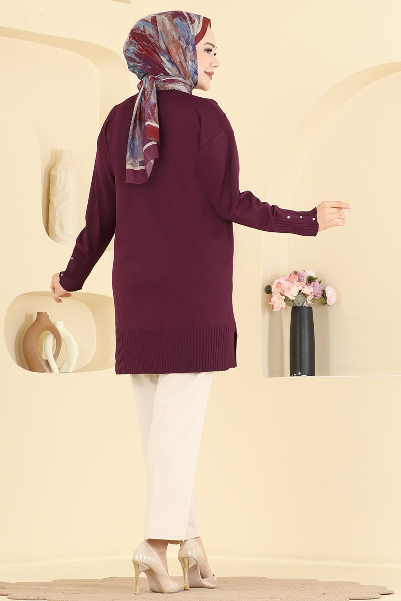Floral Mercerised Tunic - Burgundy