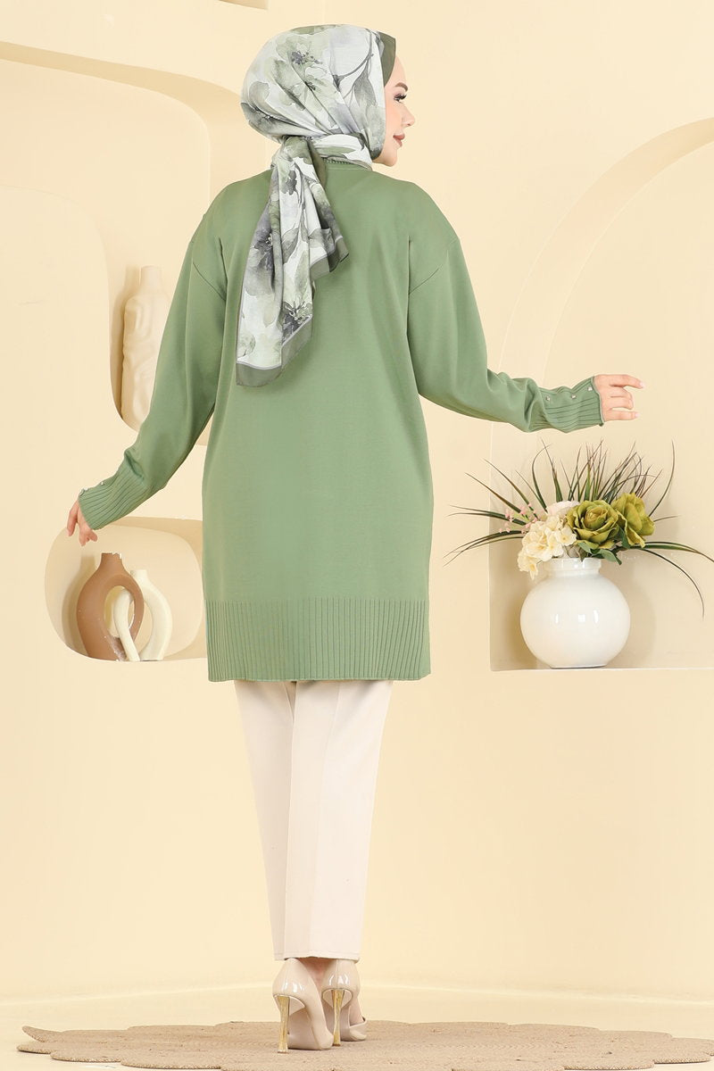 Floral Mercerised Tunic - Almond Green