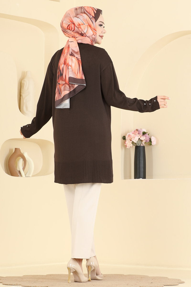 Floral Mercerised Tunic - Brown