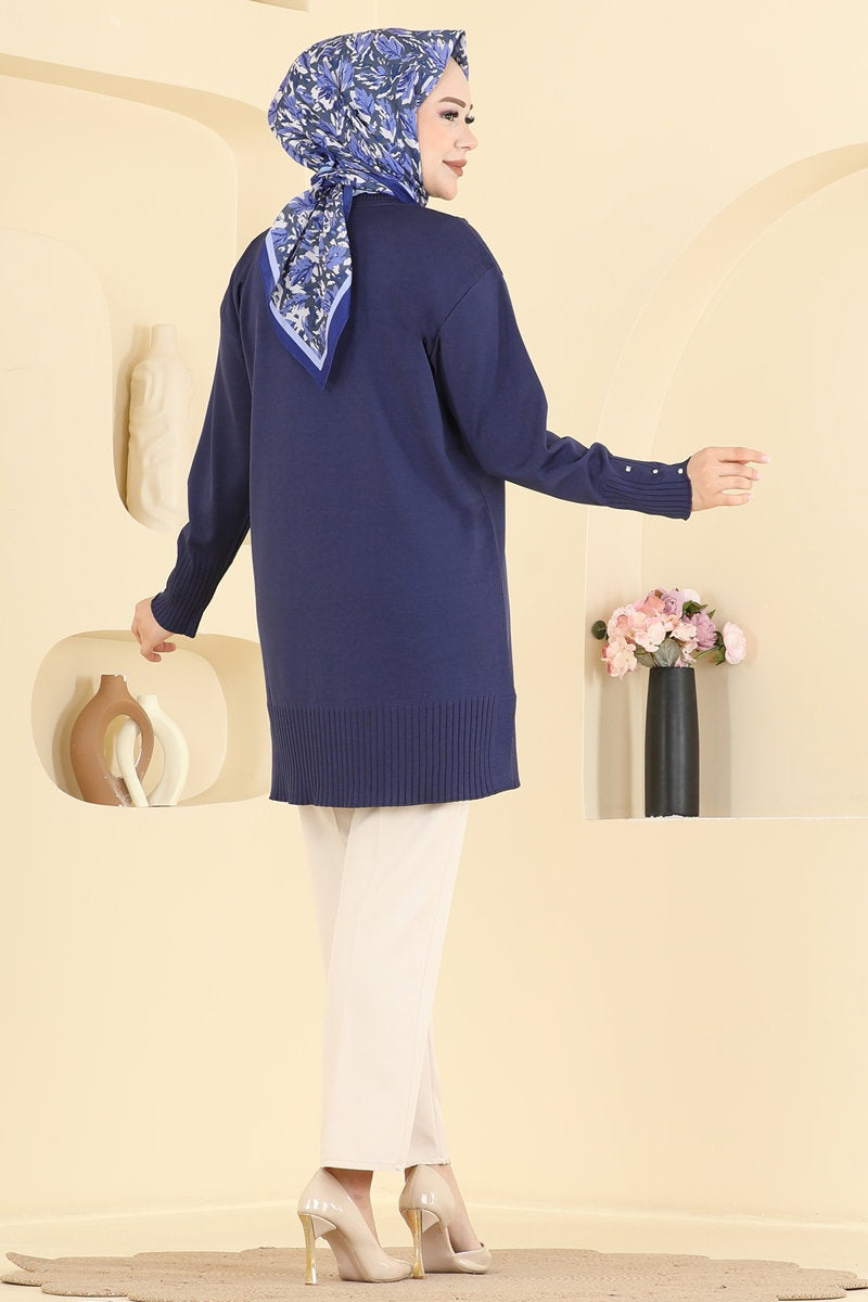Floral Mercerised Tunic - Navy