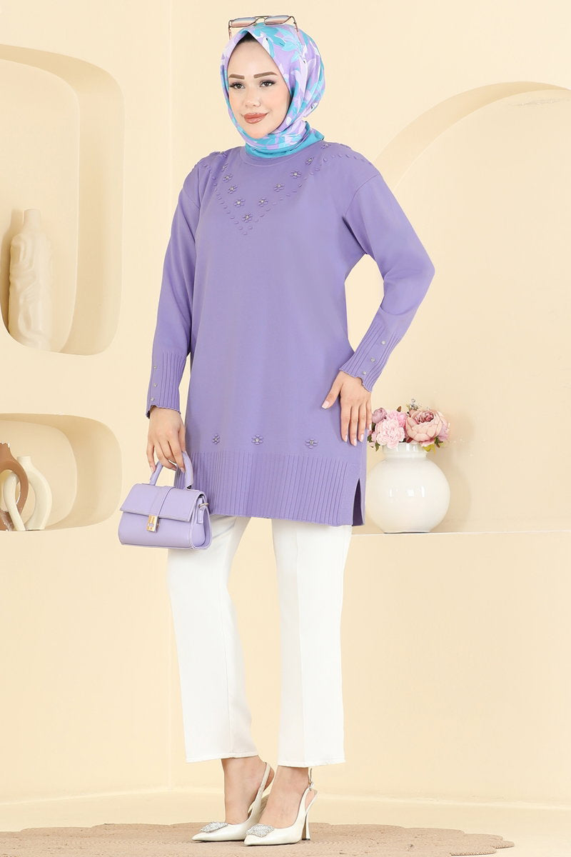 Floral Mercerised Tunic - Lilac