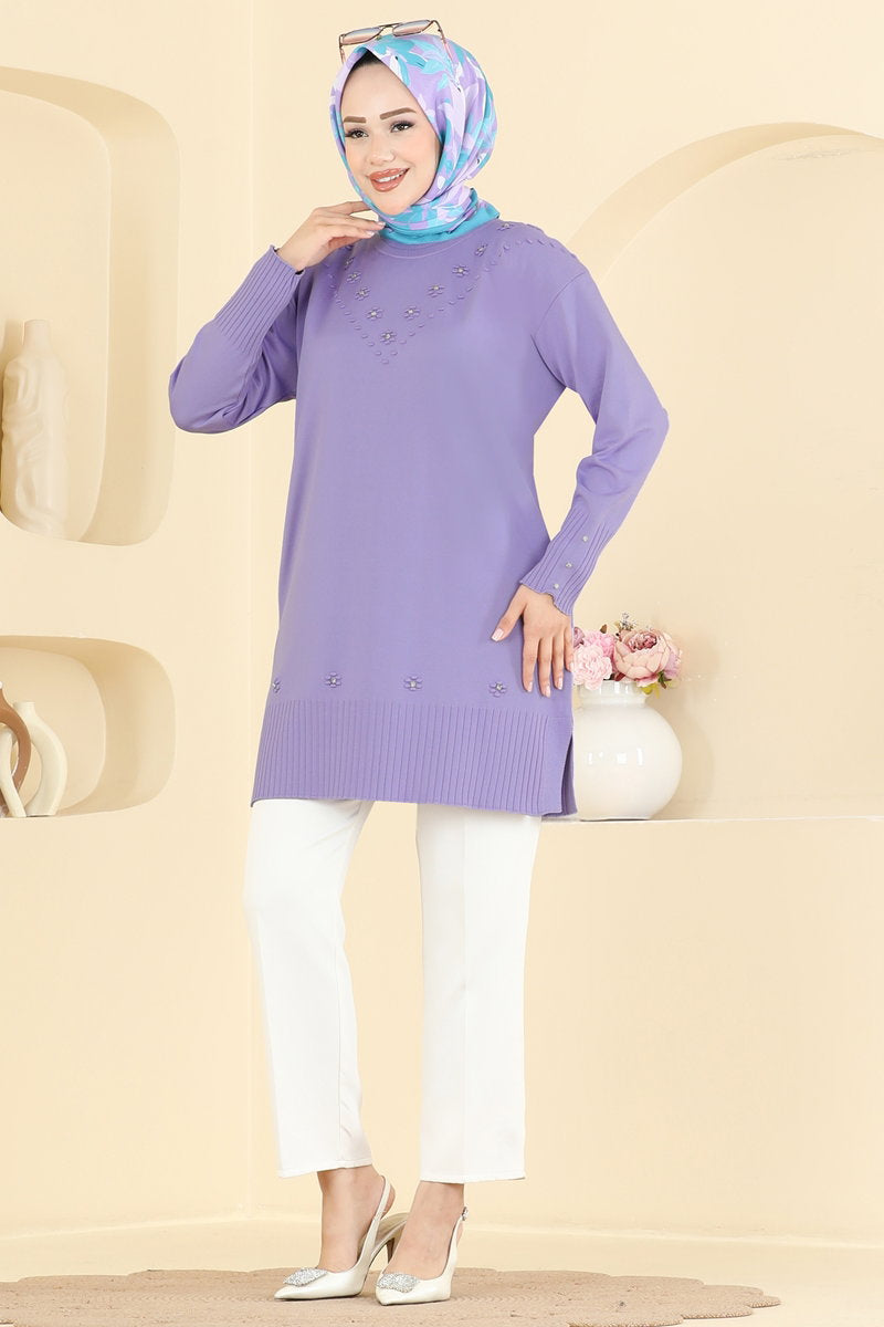 Floral Mercerised Tunic - Lilac