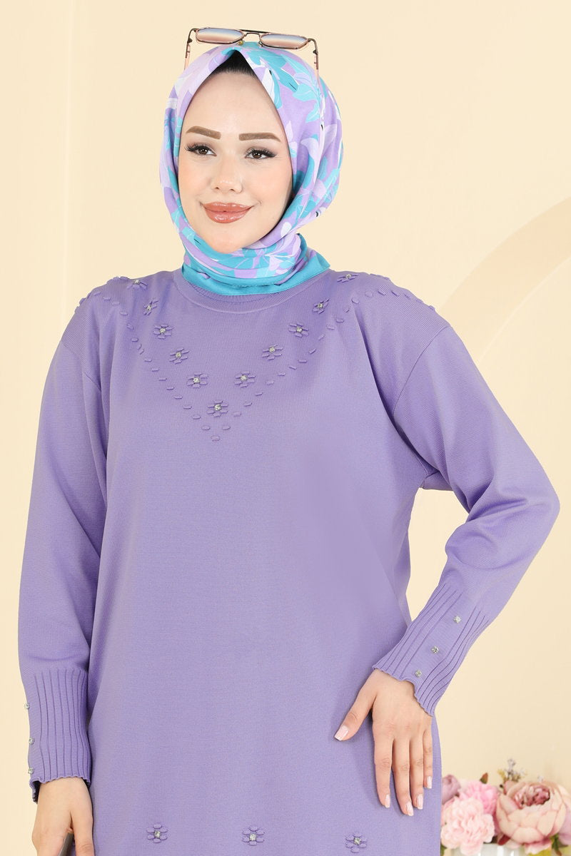 Floral Mercerised Tunic - Lilac