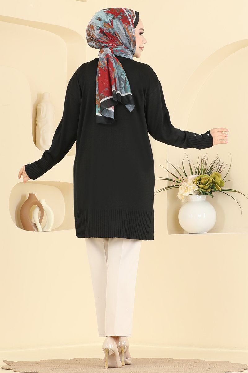 Floral Mercerised Tunic - Black