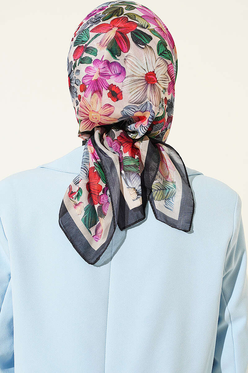 Floral Soft Scarf - Black-Beige