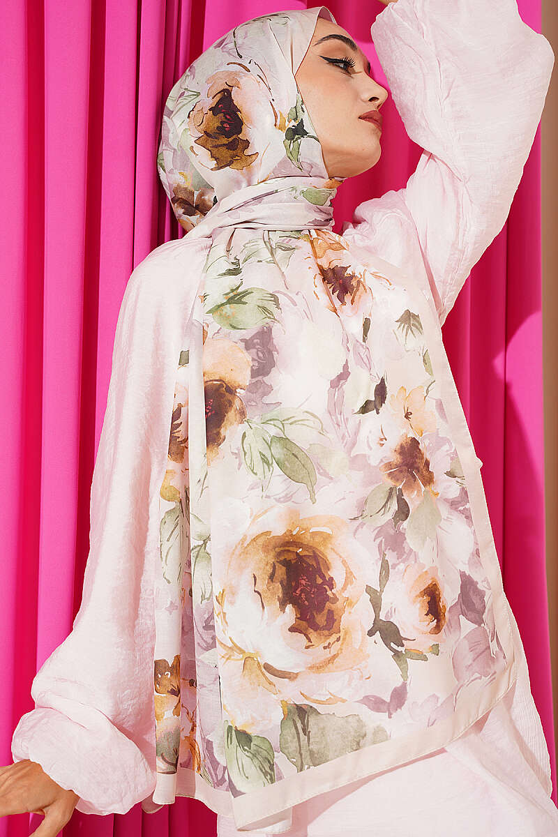 Floral Soft Shawl - Beige
