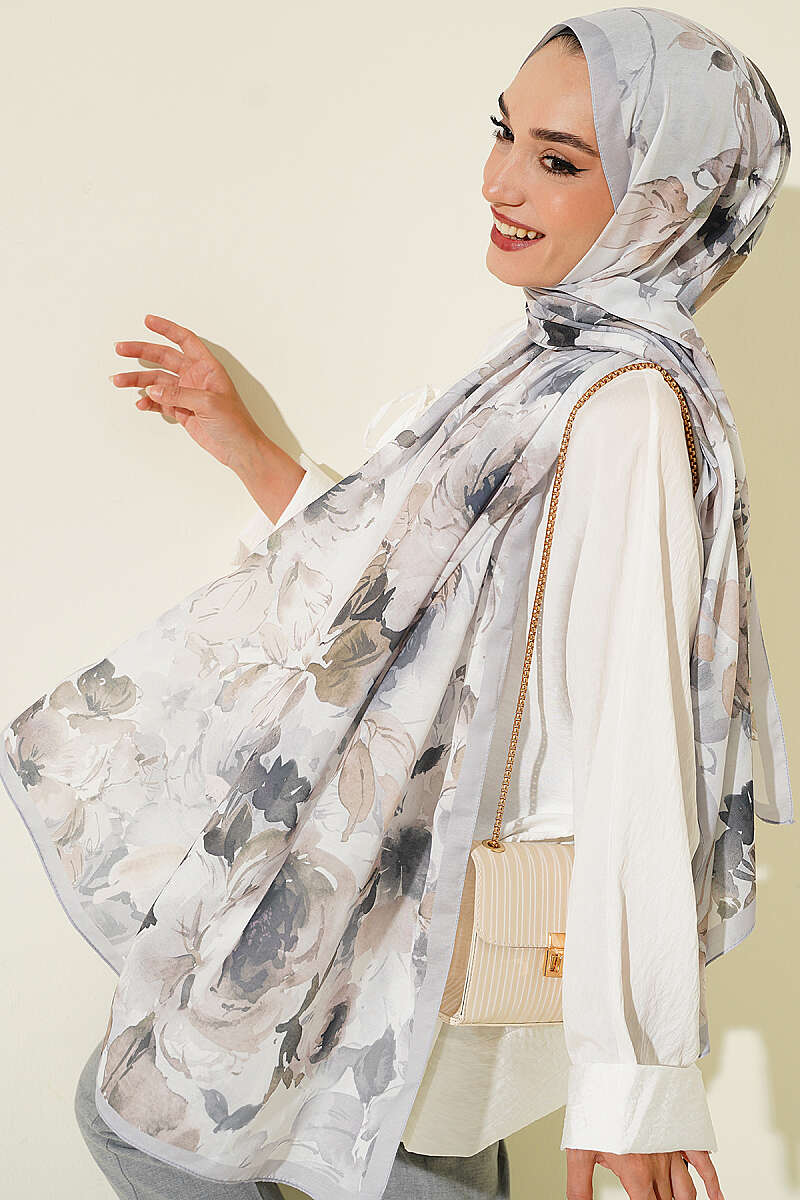 Floral Soft Shawl - Grey