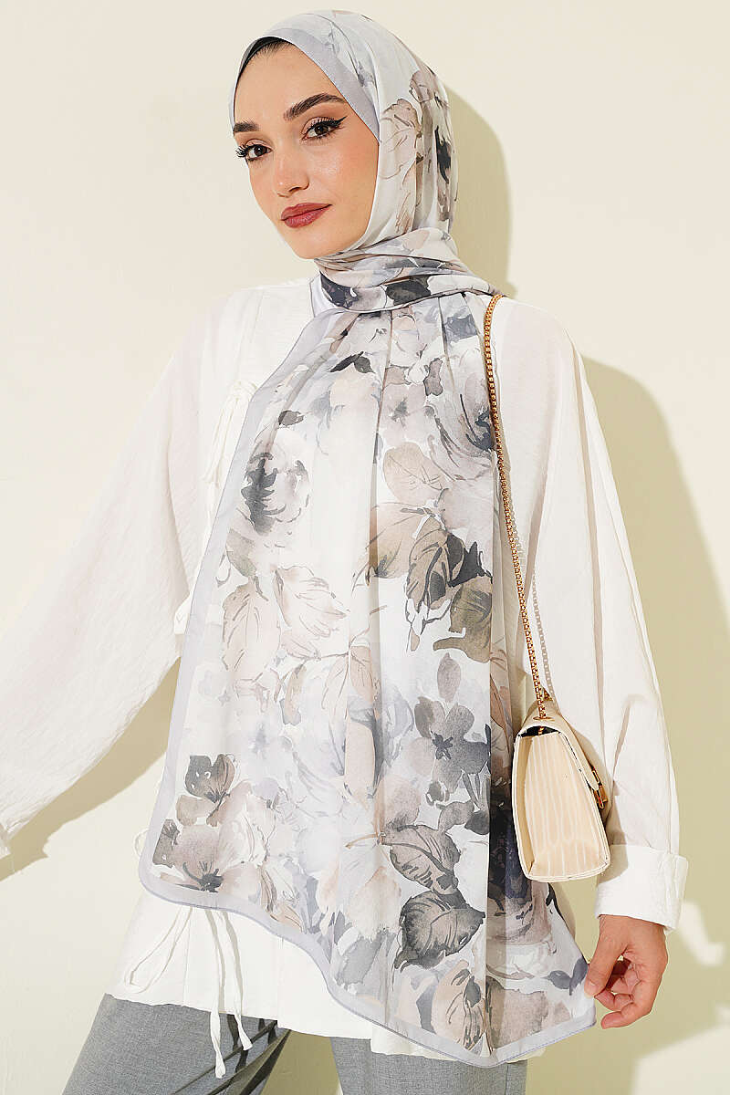 Floral Soft Shawl - Grey