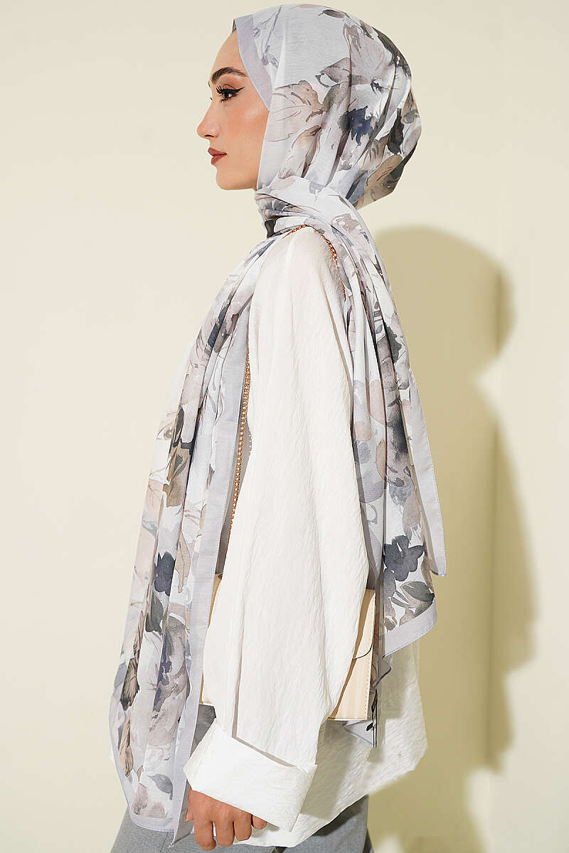 Floral Soft Shawl - Grey