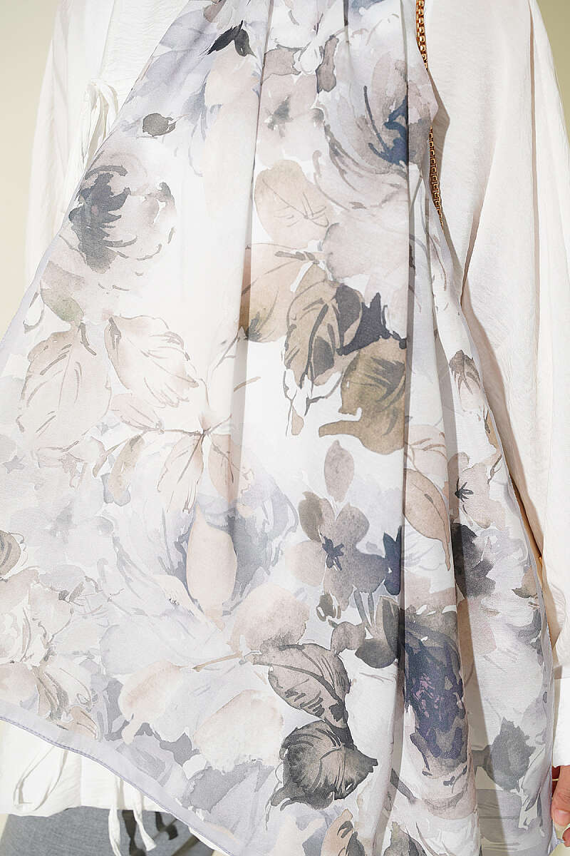 Floral Soft Shawl - Grey