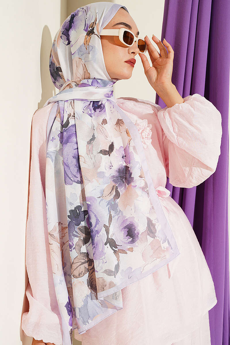 Floral Soft Shawl - Lilac