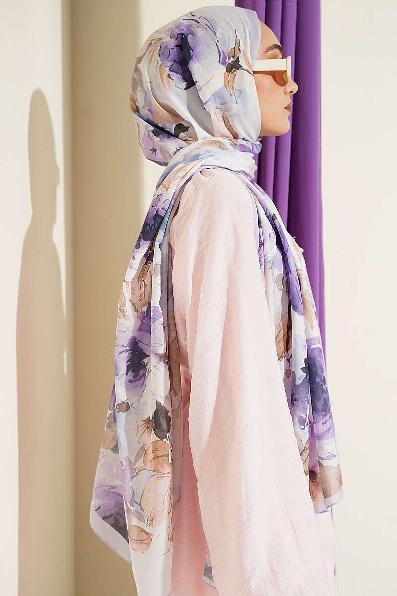 Floral Soft Shawl - Lilac
