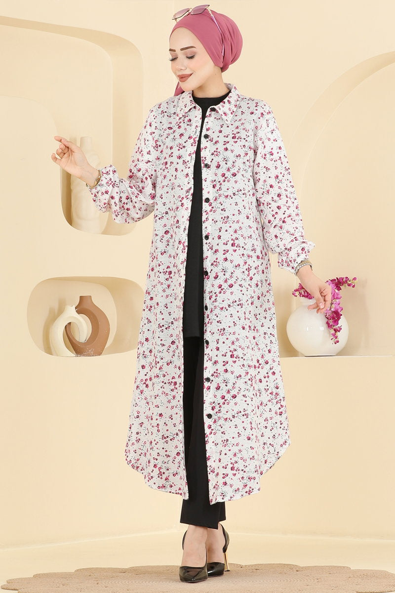 Floral Woven Tunic with Print - Ecru