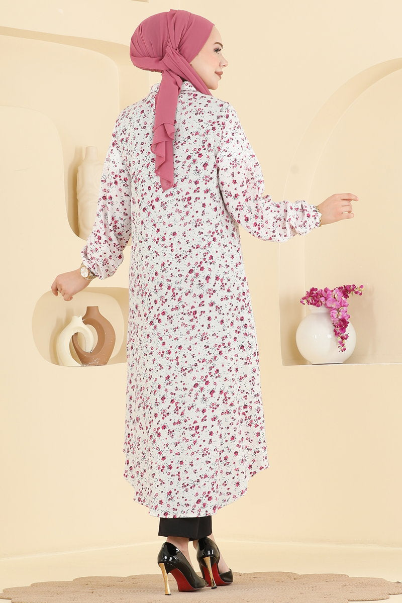 Floral Woven Tunic with Print - Ecru