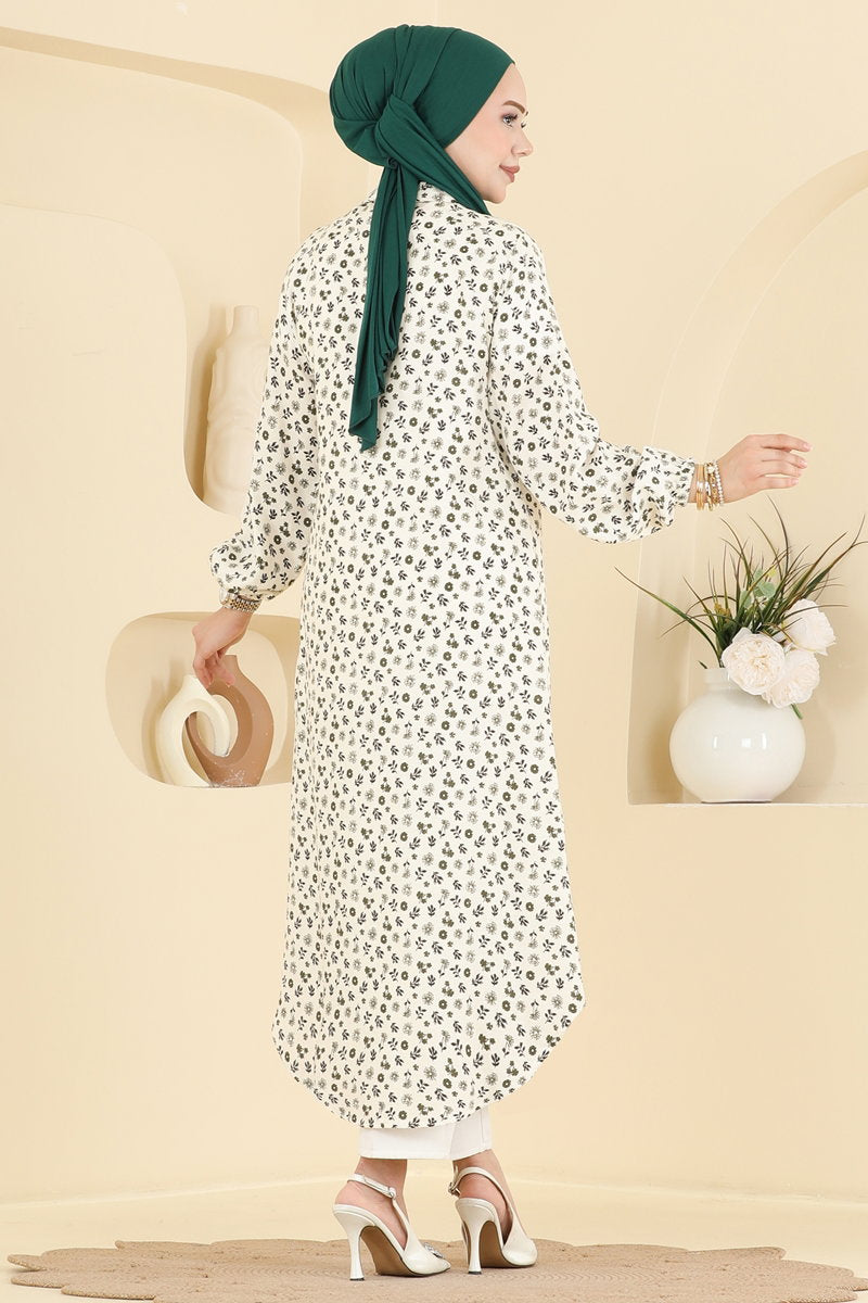 Long Floral Woven Tunic - Ecru