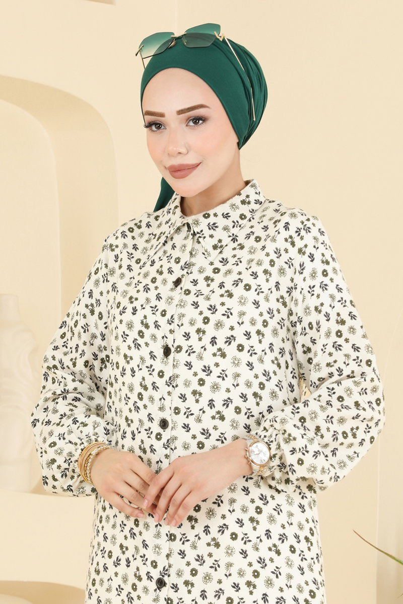 Long Floral Woven Tunic - Ecru