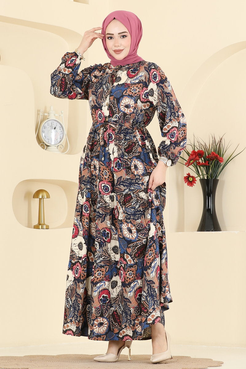 Floral-Print Viscose Dress - Navy