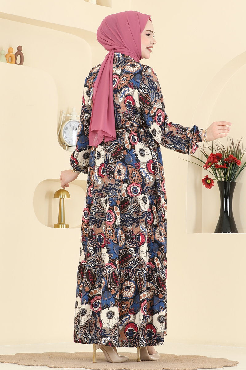 Floral-Print Viscose Dress - Navy