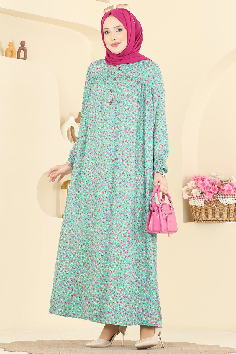Floral Viscose Dress - Blue
