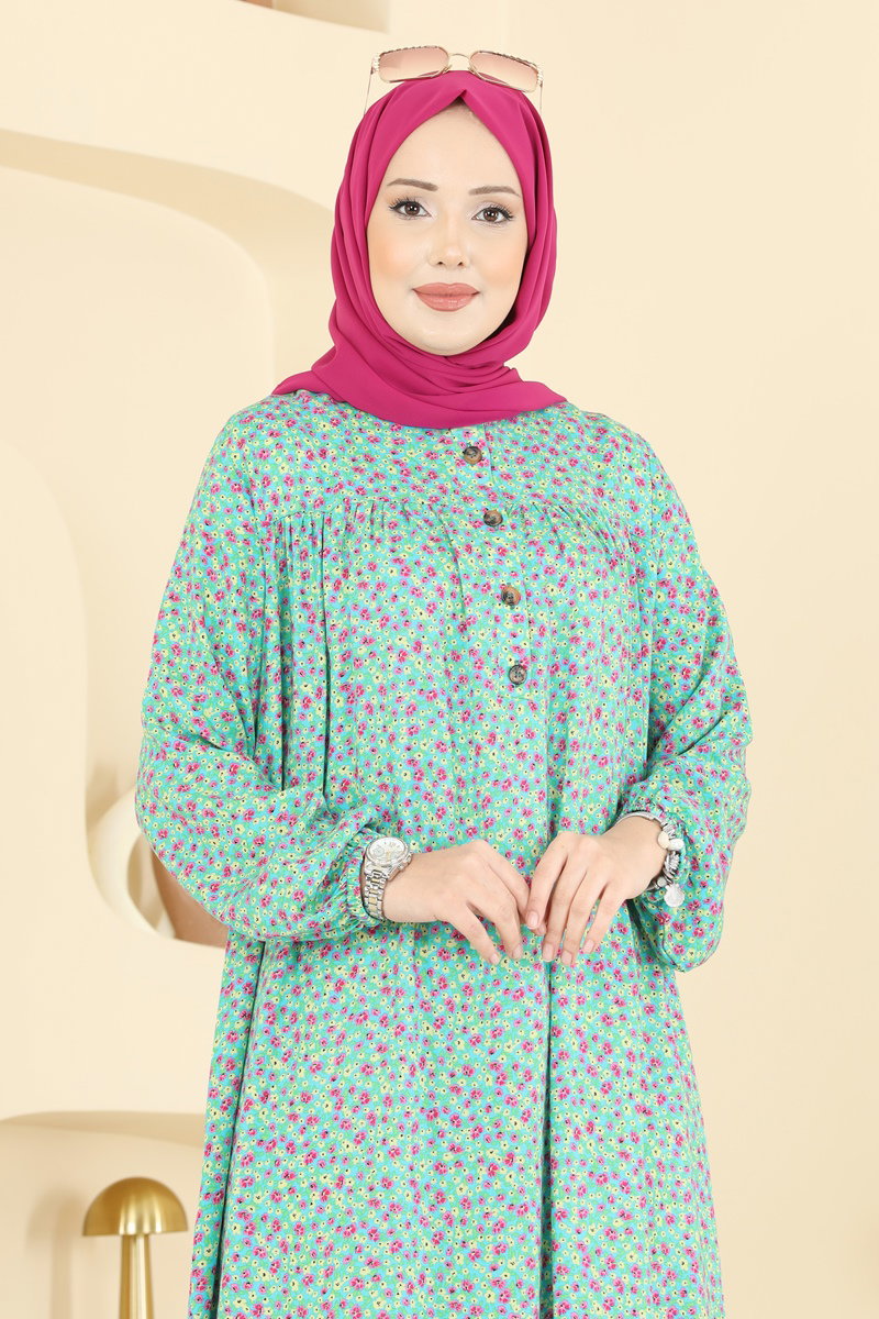 Floral Viscose Dress - Blue