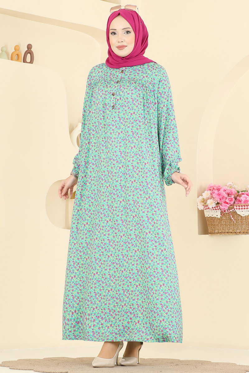 Floral Viscose Dress - Blue